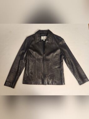 VTG Y2k Nine West Black Leather Zip Jacket Medium M EUC